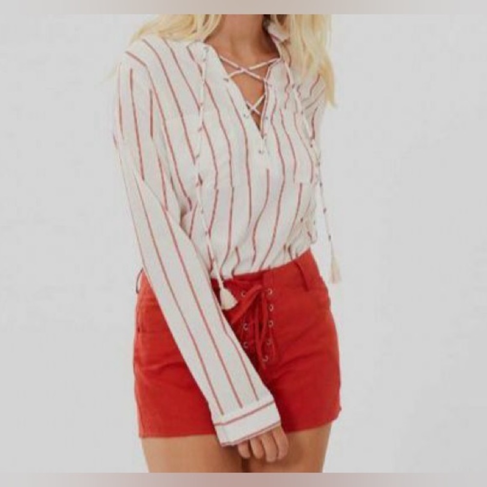 Charlie Holiday White and Red Striped Blouse